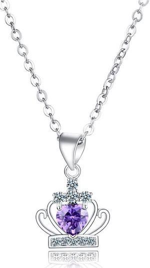 Sterling Silver Necklace Royal Crown Pendant 2 Colors Zircon 18inches 925 Box Chain Clavicle Pendant 18K White Gold Plated with Jewelry Box