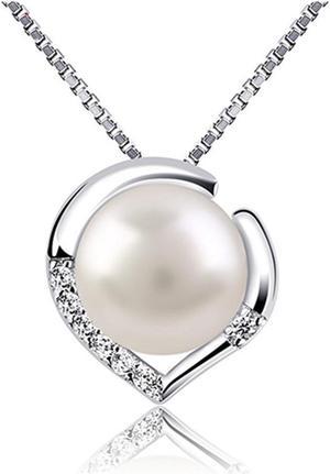 7mm Pearl Pendant Natural Freshwater Sterling Silver Clavicle Necklace Heart Pendant for Women 18K White Gold Plated Wedding Pendant
