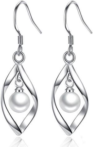 6mm/Piece Sterling Silver Wedding Jewelry Women Dangle Earrings Natural Pearls Earrings Female Drop Earrings S925 18K White Gold Pearl Earrings