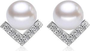 6.5mm/Piece Sterling Silver Natural Freshwater Pearl Earrings Stud Wedding Jewelry Women S925 Earrings 18K White Gold Plated Pearls Jewelry