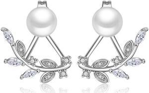 6mm/Piece Leaves Pretty Wedding Earrings Natural Freshwater Pearl Earrings Stud Female Sterling Silver Jewelry Women