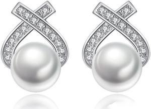8mm/Piece Cross Design Sterling Silver Earrings Stud Natural Freshwater Pearls Jewelry for Women Pearl Wedding Earrings S925