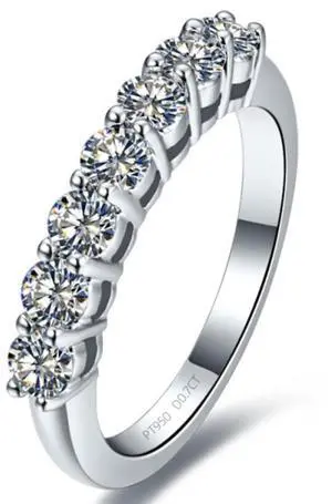 18K White Gold Plated Jewelry for Women Sterling Silver Anniversary Ring 7 Stones 0.7CT NSCD Diamond Ring Female Luxury Jewelry 7.5 18K White Gold Plated Jewelry for Women Sterling Silver Anniversary Ring 7 Stones 0.7CT NSCD Diamond Ring Female Luxury Jewelry 7.5