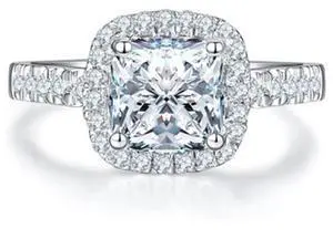 18K White Gold Plated 2CT Zircon Diamond Engagement Ring for Women Sterling Silver Jewelry Halo Cushion Ring 9 18K White Gold Plated 2CT Zircon Diamond Engagement Ring for Women Sterling Silver Jewelry Halo Cushion Ring 9