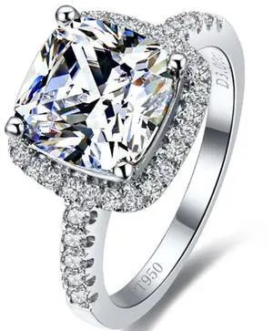 18K White Gold Plated 3CT Zircon Cushion Halo Diamond Engagement Ring for Women Sterling Silver Jewelry 18K White Gold Plated 3CT Zircon Cushion Halo Diamond Engagement Ring for Women Sterling Silver Jewelry