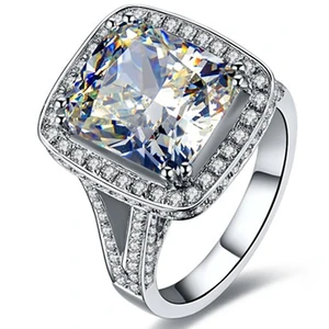 Sterling Silver 8CT Cushion Engagement Ring 925 Zircon Diamond Luxury Brand Ring PT950 Stamped Generous Ring 6 Sterling Silver 8CT Cushion Engagement Ring 925 Zircon Diamond Luxury Brand Ring PT950 Stamped Generous Ring 6