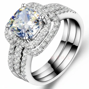 White Gold Plated 2CT Cushion Engagement Ring Wedding Bands NSCD Simulated Diamond Rings Set Women 5 White Gold Plated 2CT Cushion Engagement Ring Wedding Bands NSCD Simulated Diamond Rings Set Women 5