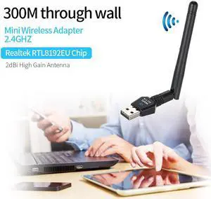 USB WiFi Adapter 300Mbps USB Wireless Network Card Adapter Dongle with 2dBi Antenna for Desktop Laptop PC Windows 7 8 2000 XP