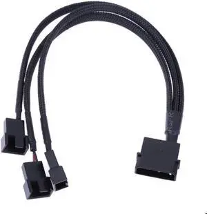 4Pin IDE Molex to 3 Port 3Pin/4Pin Cooler Fan Splitter Power Cable Extension Cord Black Sleeved Braided cable connector