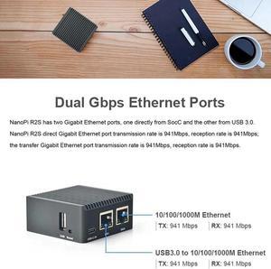 FOR R2S Router RK3328 1GB DDR4 RAM With CNC Metal Case Mini Router Dual Gigabit Port SBC Openwrt System