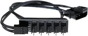 FOR 40Cm 1 To 5 4-Pins PWM CPU Cooling Fan Power Cable Hub Splitter Adapter Black Sleeved Jacket