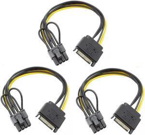FOR 3 Pack SATA Power Adapter 8 Inch 15 Pin Male To 8 Pin Female Connector PCI Express Graphics And Video Card Power Cable