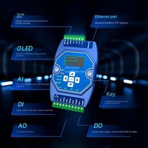 FOR 4 Way Remote Acquisition Control TCP I/P Networking Module 4AI+4AO 0-20MA RJ45 RS485 Gateway OLED Display