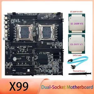 FOR X99 Dual-Socket Motherboard LGA2011-3 Dual CPU Support RECC DDR4 Memory With 2XE5-2609 V3 CPU+SATA Cable+Thermal Grease Kits