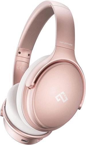 Active Noise Cancelling Headphones Wireless Over Ear Bluetooth Headphones with Microphone Rose Gold INFURTURE,Deep Bass, Memory Foam Ear Cups, Quick Charge 40H Playtime, for TV, Travel, Home Office