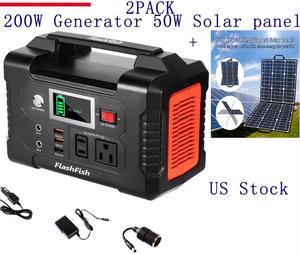 2Pack-200W Portable Power Station 40800mAh Solar Generator and 50W 18V Solar Panel  Compatible with Portable Generator, Smartphones, Tablets US in Stock Fast Shipping