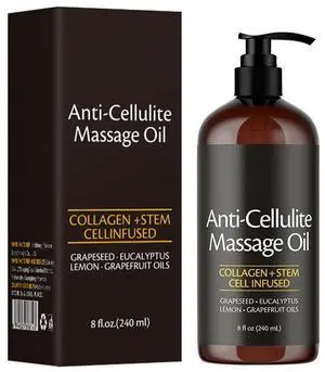 Anti-cellulite Massage Oil, 8oz, softens the appearance ofcellulite, Massage Oil for body care and skin care, topicalcollagen and plant stem cell body oil, restores texture,soothing moisturizing Oil