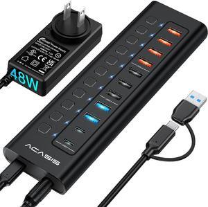 ACASIS 11 Port Hub Splitter (4 USB 3.0+3 USB 2.0+4 Smart Charging) with Individual LED On/Off Switches, Power Adapter for Mac, DS511