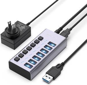 ACASIS Powered USB Hub,7 Ports USB 3.0 Data Hub, Individual On/Off Switches, 12V2A 24W Power Adapter, USB Hub 3.0 Splitter Extension for MacBook, Mac Pro/Mini, iMac, Surface Pro Laptop/PC