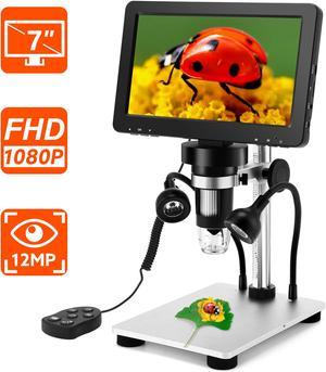 7 Inch 1080p Lcd Digital Microscope With Wired Remote,1200x Magnification Handheld Microscope With Video Recorder For Coin Outdoor Observation Pcb Repair