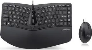 Perixx PERIDUO-406 Wired Mini Ergonomic Split Keyboard and Vertical Mouse Combo - Adjustable Palm Rest - Tilt Scroll Wheel - Membrane Low Profile Keys - Numeric Keypad not Included US English Layout