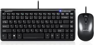 Perixx Periduo-307 Wired Mini Keyboard and Mouse Set, Membrane Chiclet Keys, Piano Black, US English Layout