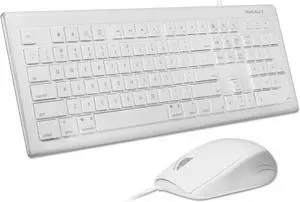 104 Key USB Wired Keyboard and Mouse Combo with Apple Shortcut Keys for Mac iMac Macbook and Windows PC (MKEYECOMBO) White