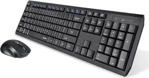 Eagletec K104 Wireless Keyboard and Mouse Combo Slim, Flat & Quiet, Ergonomic Full Size 104 Keys Keyboard & Portable Wireless Mouse for Windows PC (Black Wireless Keyboard & Mouse Set)