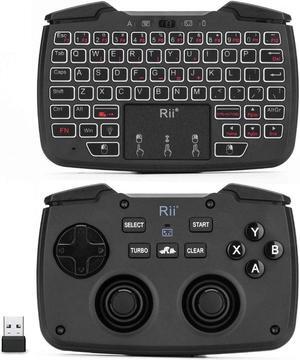 (Backlit Version)Rii RK707 3 in 1 Multifunctional 2.4GHz Wireless Portable Game Controller 62-Key Rechargeable Keyboard Mouse Combo Turbo Vibration Function for PC/Raspberry pi2/Android TV Google/TV B