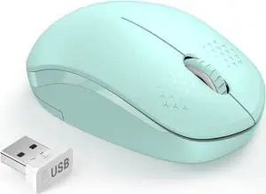 Wireless Mouse 2.4G Noiseless Mouse with USB Receiver - Portable Computer Mice for PC Tablet Laptop with Windows System - Mint Green