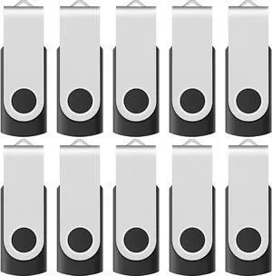 Enfain 16GB USB 2.0 Flash Memory Stick Drive Swivel Thumb Drives Bulk 10 Pack with LED Indicator 12 x Removable White Labels ( Black )