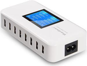60W 8-Port USB Wall Charger Multi Port USB Charger Charging Station W/LCD Compatible with Smart Phone Tablet and Multiple Devices