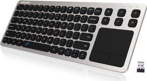 Arteck 2.4G Wireless Touch TV Keyboard with Easy Media Control and Built-In Touchpad Mouse Solid Stainless Ultra Compact Full Size Keyboard -Connected Computer, Smart TV, HTPC