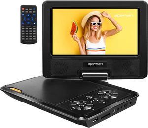 APEMAN 9.5'' Portable DVD Player for Kids and Car with 7.5'' HD Swivel Screen Support SD Card USB CD DVD with AV Input/Output and Earphone Port, Remote Control, 6 Hours Rechargeable Battery