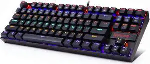K552 Mechanical Gaming Keyboard 87 Key Rainbow LED Backlit Wired with Anti-Dust Proof Switches for Windows PC (Black Keyboard, Red Switches)