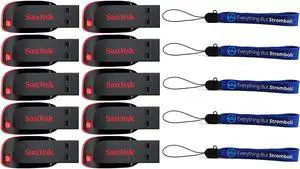 SanDisk Cruzer Blade 8GB (10 pack) USB 2.0 Flash Drive Jump Drive Thumb Drive SDCZ50-008G-10PK w/ (5) Everything But Stromboli (TM) Lanyard
