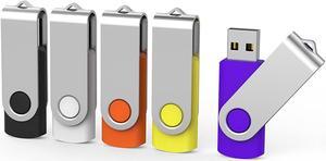 5 Pack 64GB USB Flash Drive 64 GB Flash Drives Thumb Drive Swivel USB Stick USB 2.0 Pen Drive (64G 5 Mixed Colors: Black Red Yellow White Purple)