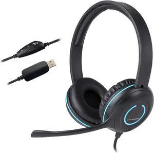 USB Stereo Headset with Headphones and Noise Cancelling Microphone for PCs and Other USB Devices in The Office Classroom or Home (AC-5008A)