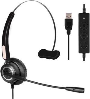 Computer USB Headset Call Center Headset with Microphone Noise Cancelling Wired Business Headset for Skype/PC/Laptop/Mac Business Black