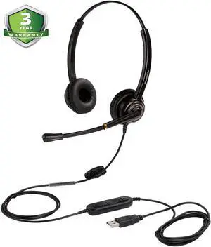 USB Headset with Microphone Noise Cancelling and Volume Controls Computer PC Headphone with Voice Recognition Mic for Dragon Teams Zoom Skype Lync Softphones Conference Calls Online Course and More