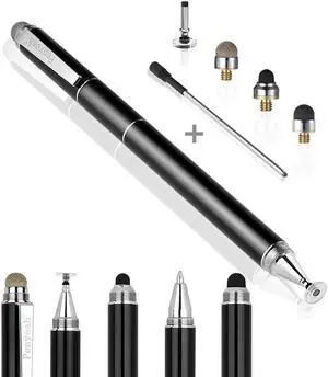Stylus Pen 4 in 1 Disc Stylus Pens for Touch Screens High Precision and Sensitivity Universal Capacitive Stylus Stylist for Tablets iPhone iPad Laptops with 4 Replacement Tips - Black
