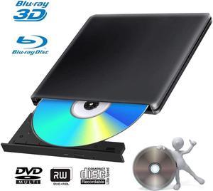 External 4K 3D Blu Ray DVD Drive Burner, Portable Ultra Slim USB 3.0 Blu Ray BD CD DVD Burner Player Writer Reader Disk for Mac OS, Windows 7/8.1/10 /Linxus, Laptop, PC (Black)