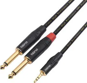 DISINO 1/8 Inch TRS Stereo to Dual 1/4 inch TS Mono Y-Splitter Cable 3.5mm Aux Mini Jack Stereo Breakout Cable Path Cords - 10 feet