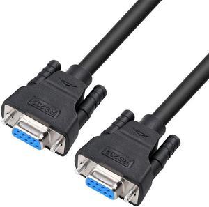 DTech DB9 RS232 Serial Cable Female to Female Null Modem Cord Cross TX/RX line for Data Communication (6 Feet, Black)