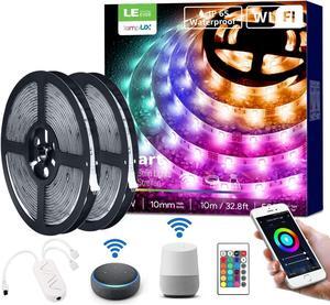 LE Waterproof Smart LED Light Strip, Work with Alexa and Google Assistant Led Lights, Support Voice/APP/Remote/in-line 4 Control Ways, 5050 SMD LEDs Brightness Dimmable LED Lights Strip (32.8ft)
