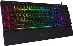Redragon K512 Shiva RGB Backlit Membrane Gaming Keyboard with Multimedia Keys, Quiet Mechanical Feeling Keyboard, 6 Extra On-Board Macro Keys, Dedicated Media Control, Detachable Wrist Rest, Black