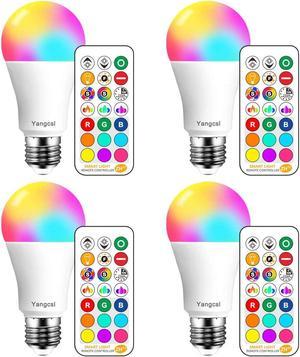 Yangcsl LED Light Bulbs 85W Equivalent 1200lm RGB Color Changing Light Bulb 6 Moods - Memory - Sync - Dimmable A19 E26 Screw Base Timing Remote Control Included (Pack of 4)