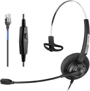 Arama Phones Headset RJ9 with Pro Noise Canceling Mic and Mute Switch Controls Wired Office Headset for Polycom Mitel Plantronic Nortel Shoretel Aastra Avaya Lucent Landline Phones-Mono (A200S)