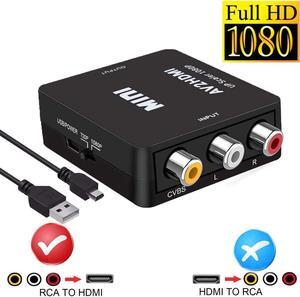 RCA to HDMI AV to HDMIYUANLY 1080P Mini RCA Composite CVBS AV to HDMI Video Audio Converter Adapter Supporting PAL/NTSC with USB Charge Cable for PC Laptop Xbox PS4 PS3 TV STB VHS VCR Camera DVD