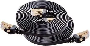 Cat 7 Shielded Ethernet Cable 8ft 2pack (Highest Speed Cable) Cat7 Black Flat Internet Network Cables for Modem Router LAN Computer